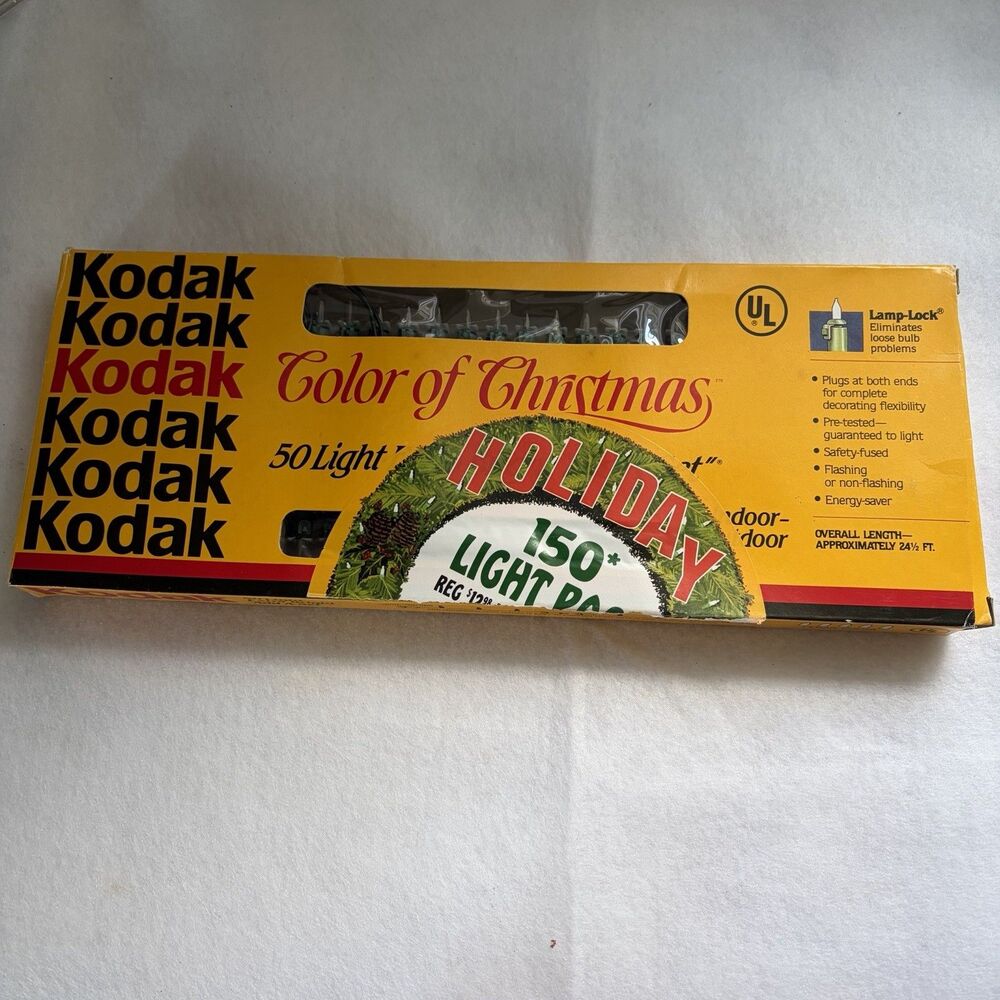 Kodak Color of Christmas 50 Light Extra Bright Add-A-Set 24' NEW Vintage 1991